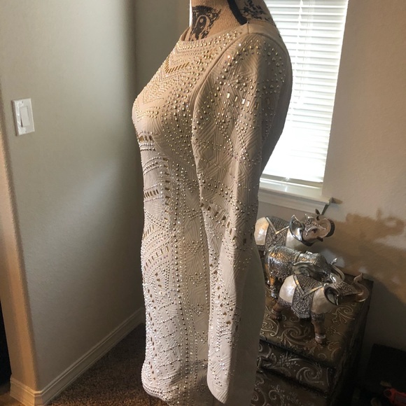 Women's White Embellished Quilted Dress BEBE - Picture 5 of 8